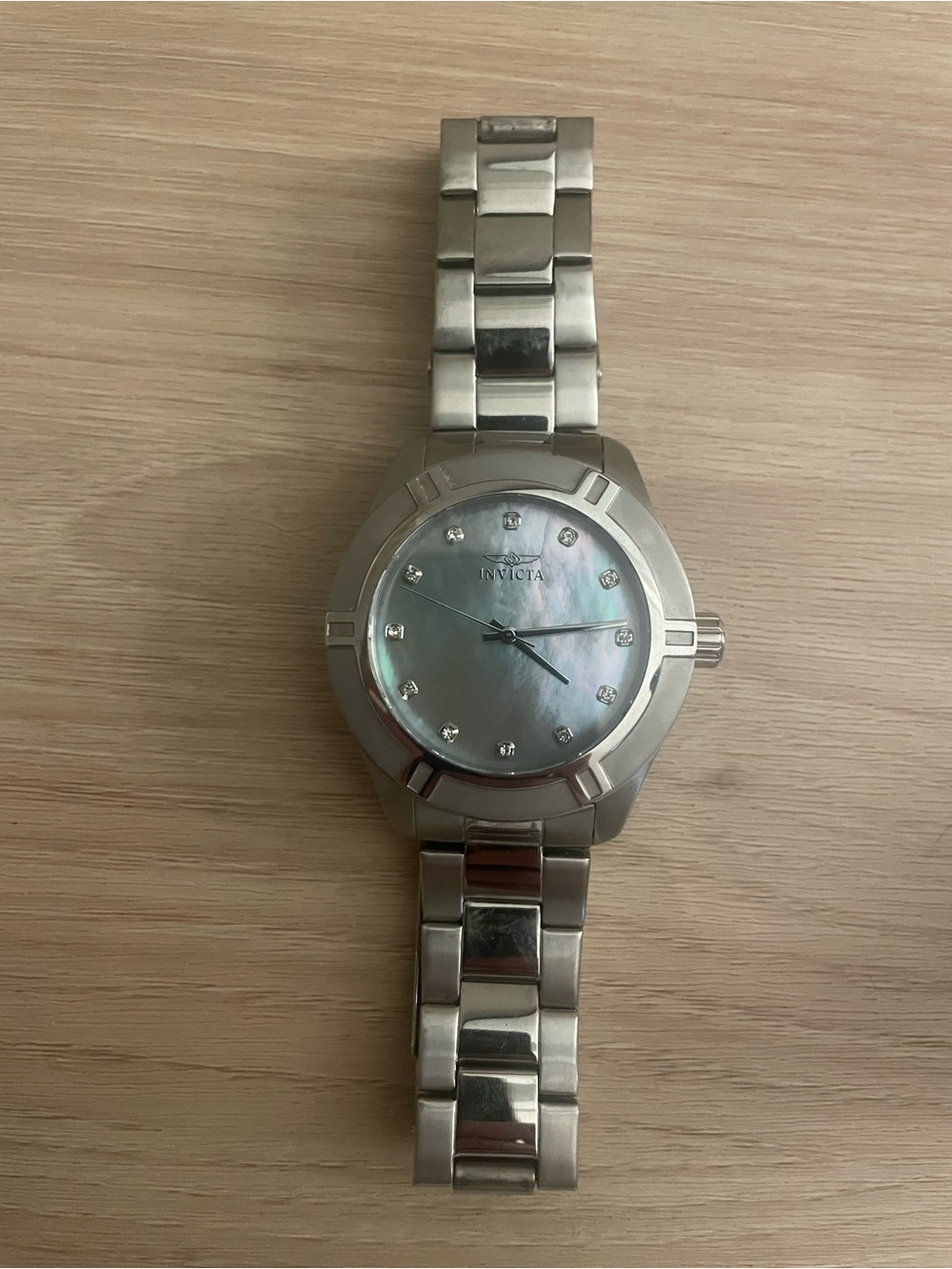 Invicta Silver Stainless Steel Watch with Iridescent Mother-of-Pearl Dial